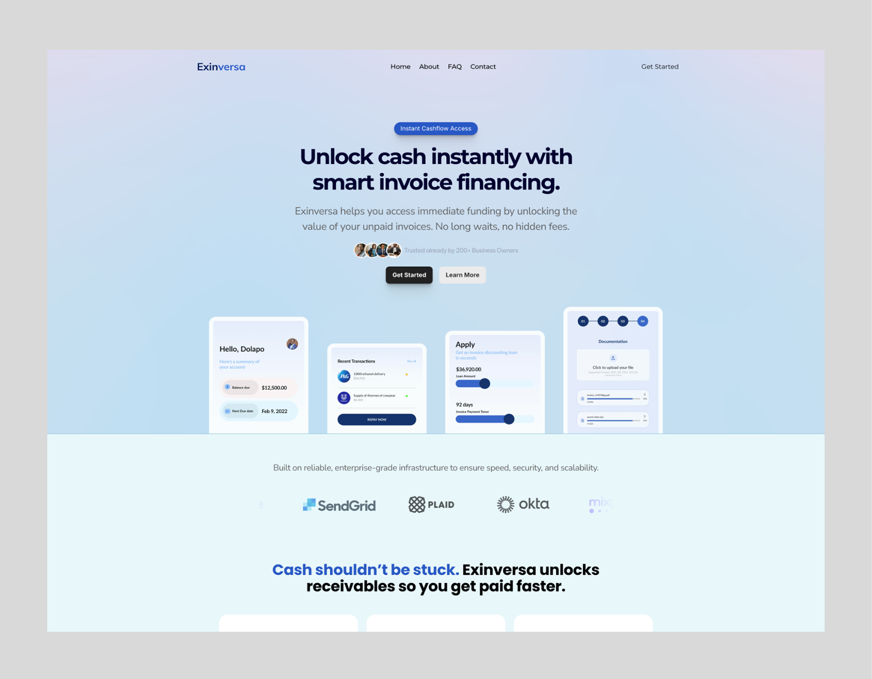 Exin Versa Finance website preview