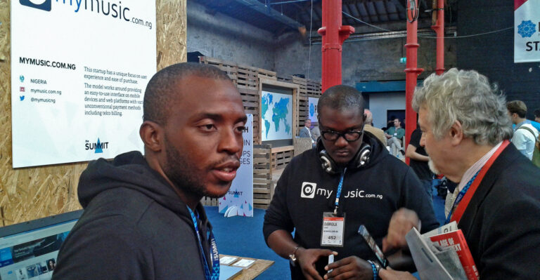 Damola Taiwo of MyMusic.com.ng withShel Israel of Age of Context at Dublin Web Summit 2013